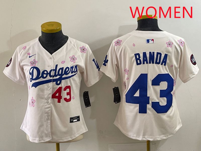 Women Los Angeles Dodgers #43 Banda Cream Sakura Edition 2025 Nike MLB Jersey style 34->women mlb jersey->Women Jersey